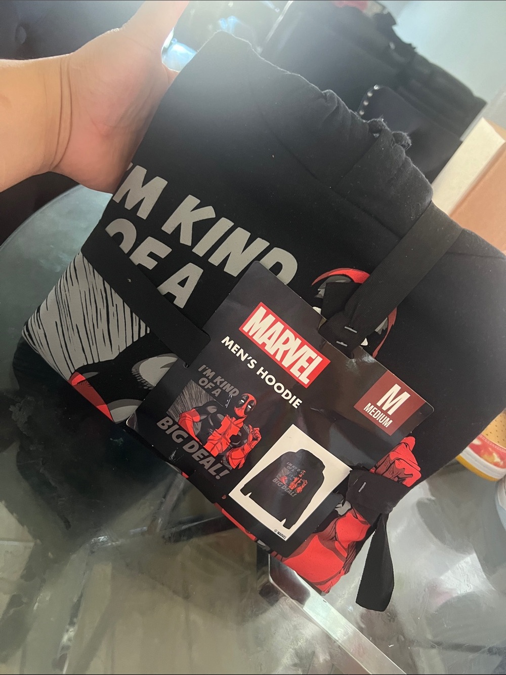 Marvel Men's Black & Red Deadpool Graphic Hoodie - Medium
